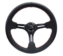 NRG Sportratt Läder med Svart Centrum / Röda Sömmar 350mm (3'' Djup)